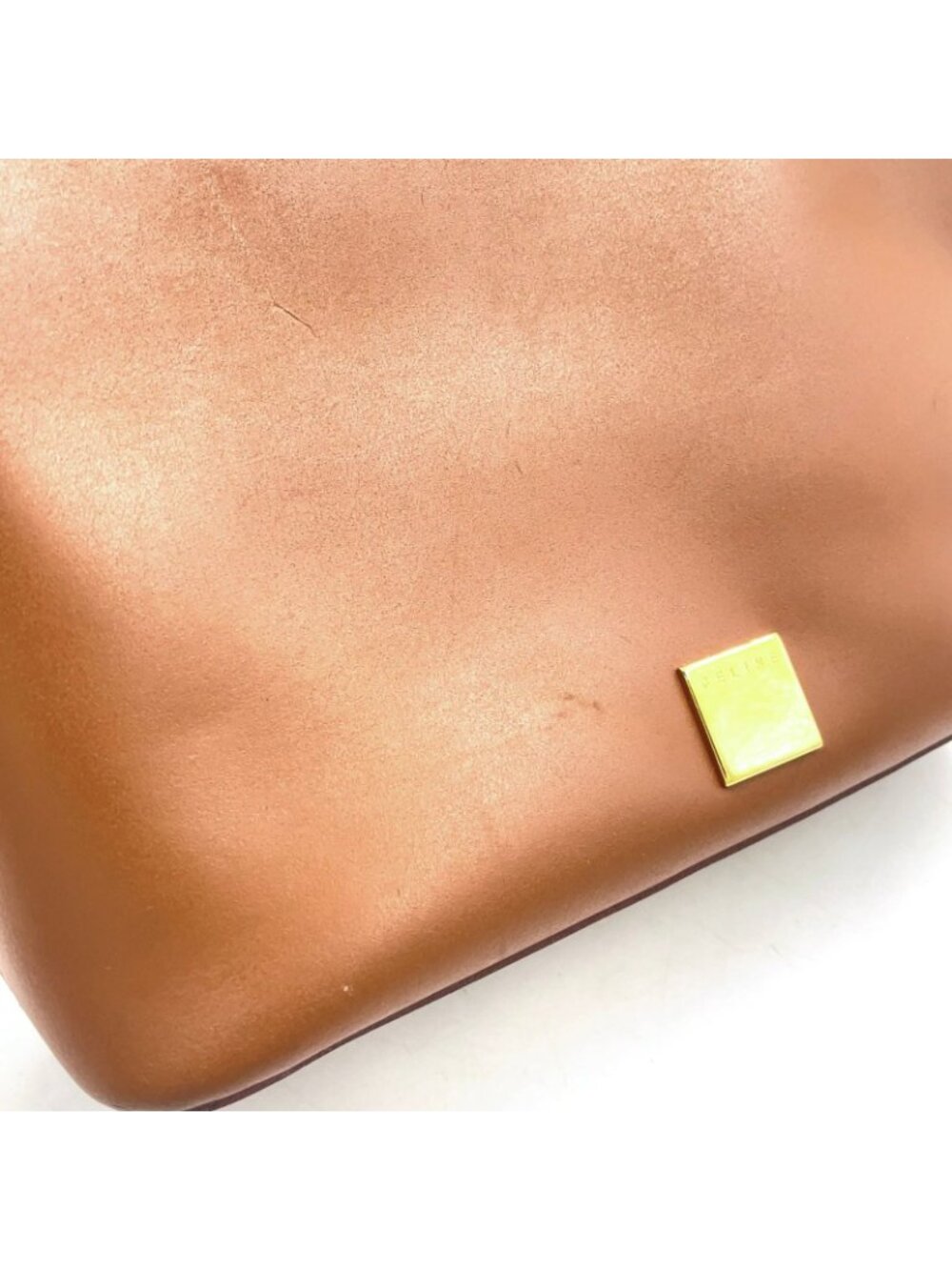 Celine Logo Plate Leather Brown Shoulder Bag Gold - Picture 12 of 15
